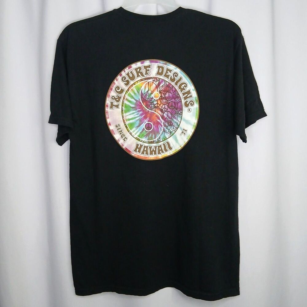 T&C Surf Designs Hawaii Graphic T Shirt Short Slv Ying Yang Peace Black Mens XL